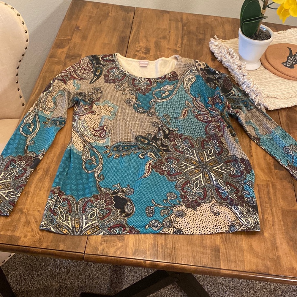 Chicos blue patterned sweater